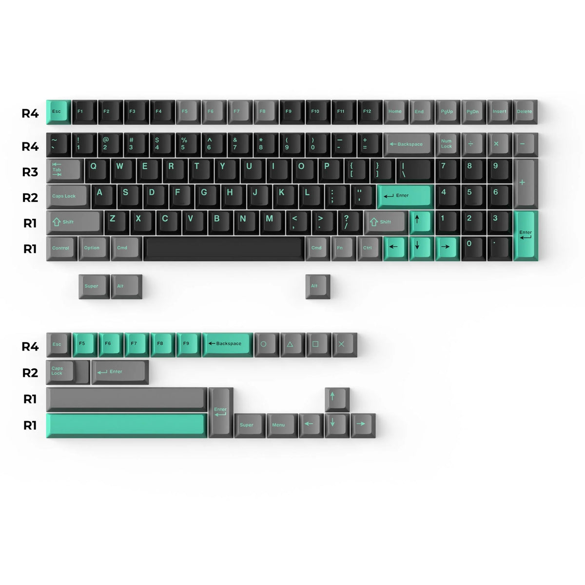 Cherry Profile Double-Shot PBT Full Set Keycaps - Hacker Mint