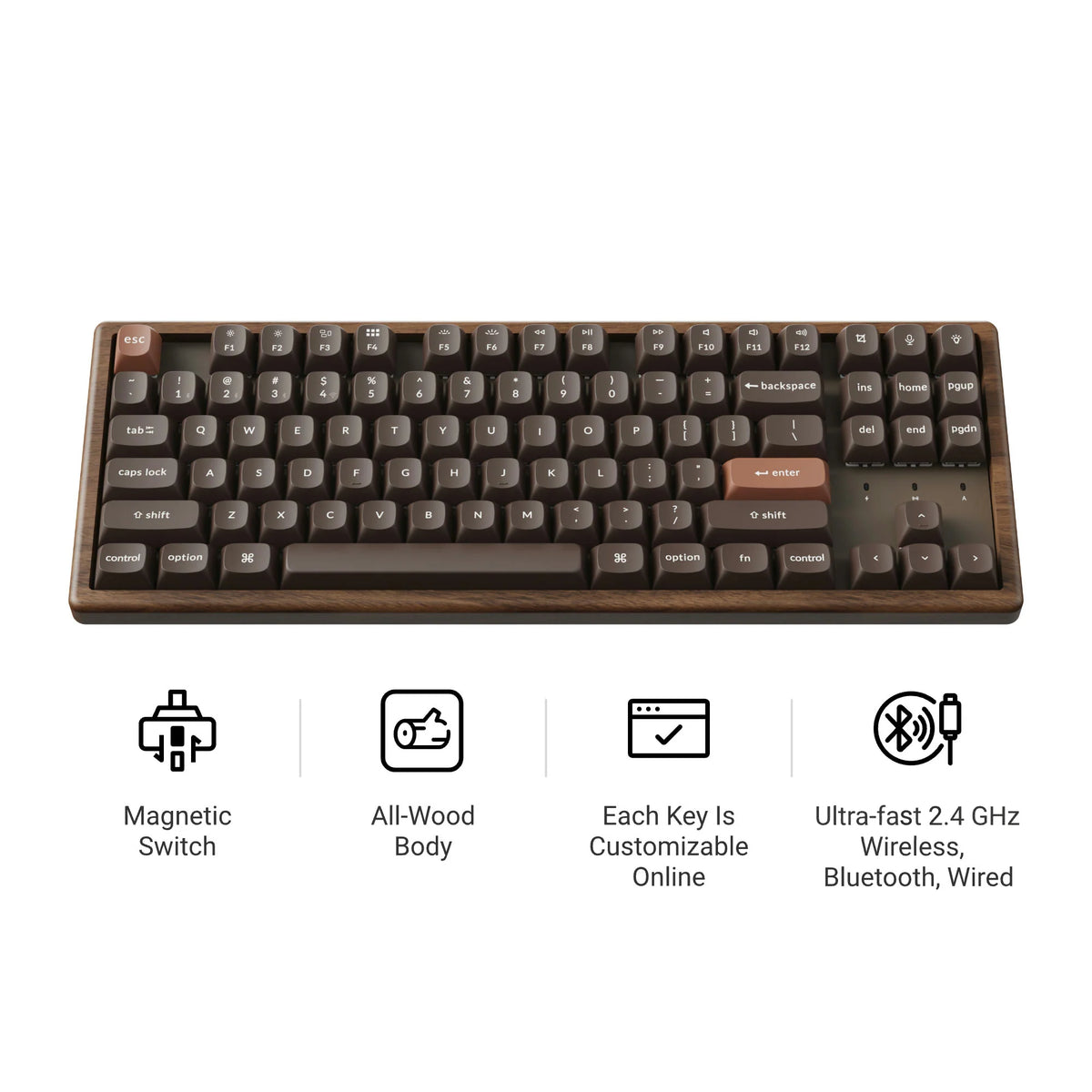 Keychron K8 HE Wireless Magnetic Switch Custom Keyboard - All-Wood Special Edition