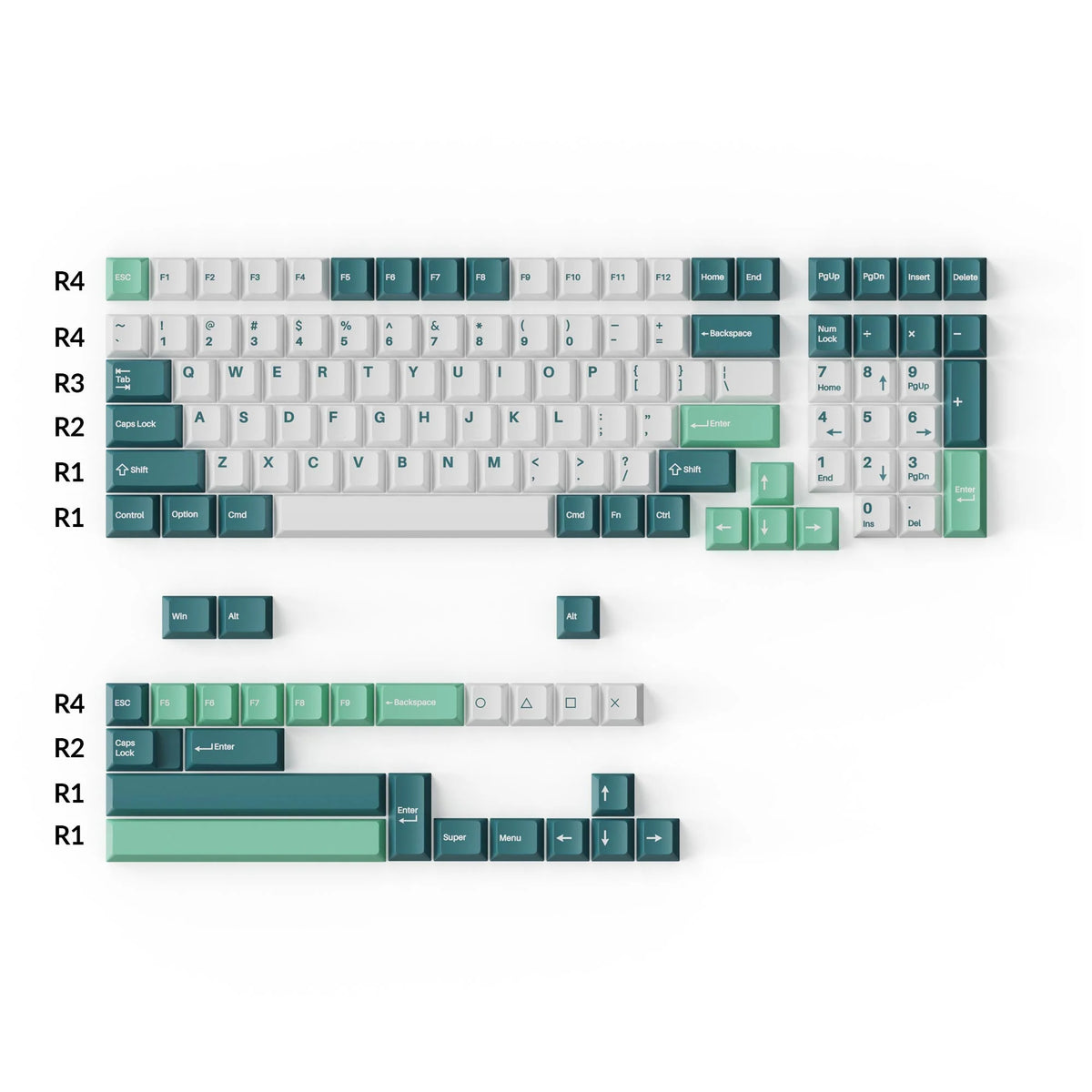 Cherry Profile Double-Shot PBT Full Set Keycaps - White Mint