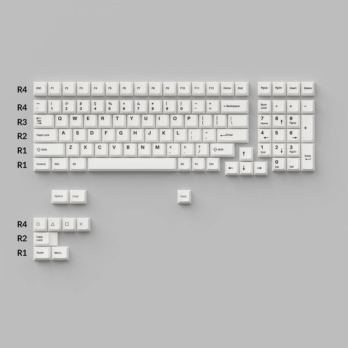 Cherry Profile Double-Shot PBT Full Set Keycaps - Black on White - Bow